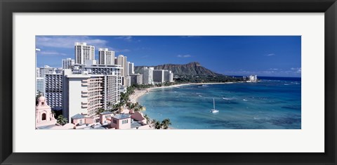 Framed Buildings at the waterfront, Waikiki Beach, Honolulu, Oahu, Maui, Hawaii, USA Print