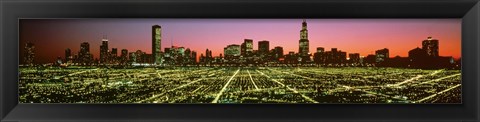 Framed USA, Illinois, Chicago, High angle view of the city at night Print