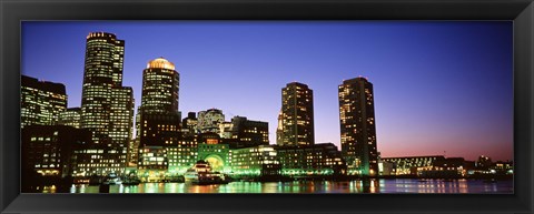 Framed Skyscrapers at the waterfront lit up at night, Boston, Massachusetts, USA Print