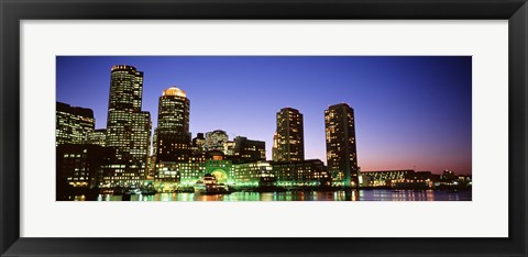 Framed Skyscrapers at the waterfront lit up at night, Boston, Massachusetts, USA Print