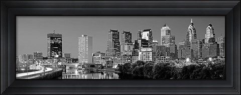 Framed Philadelphia, Pennsylvania Skyline at Night (black and white) Print