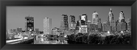 Framed Philadelphia, Pennsylvania Skyline at Night (black and white) Print