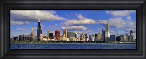 Framed USA, Illinois, Chicago, Panoramic view of an urban skyline by the shore Print