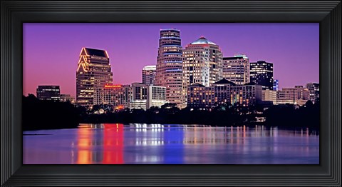 Framed USA, Texas, Austin, View of an urban skyline at night Print