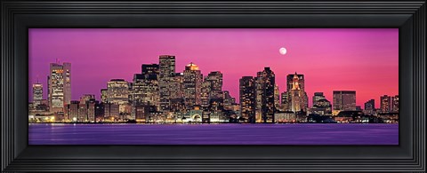 Framed USA, Massachusetts, Boston, View of an urban skyline by the shore at night Print