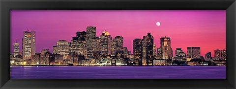 Framed USA, Massachusetts, Boston, View of an urban skyline by the shore at night Print