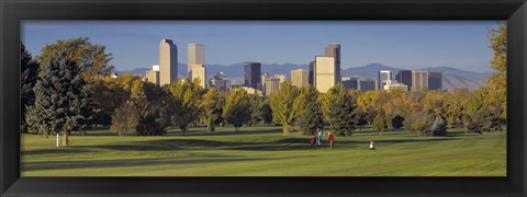 Framed USA, Colorado, Denver, panoramic view of skyscrapers around a golf course Print