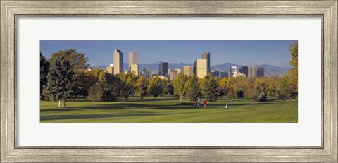 Framed USA, Colorado, Denver, panoramic view of skyscrapers around a golf course Print