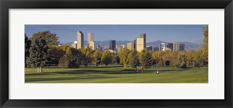 Framed USA, Colorado, Denver, panoramic view of skyscrapers around a golf course Print