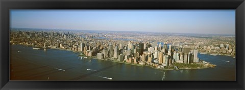 Framed USA, New York, New York City, Aerial view of Lower Manhattan Print