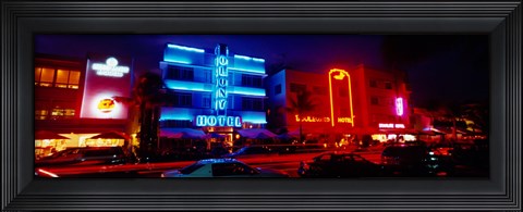 Framed Low Angle View Of A Hotel Lit Up At Night, Miami, Florida, USA Print