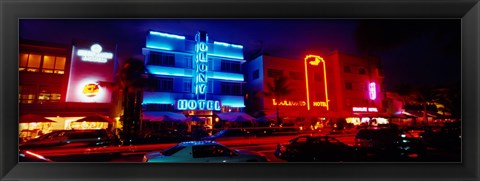 Framed Low Angle View Of A Hotel Lit Up At Night, Miami, Florida, USA Print