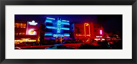 Framed Low Angle View Of A Hotel Lit Up At Night, Miami, Florida, USA Print