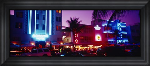 Framed Hotel lit up at night, Miami, Florida, USA Print