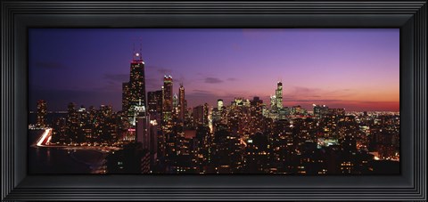 Framed Buildings lit up at dusk, Chicago, Illinois, USA Print