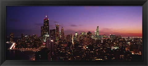 Framed Buildings lit up at dusk, Chicago, Illinois, USA Print