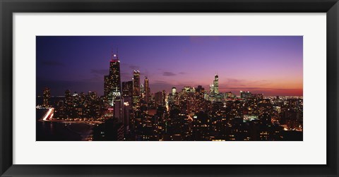 Framed Buildings lit up at dusk, Chicago, Illinois, USA Print