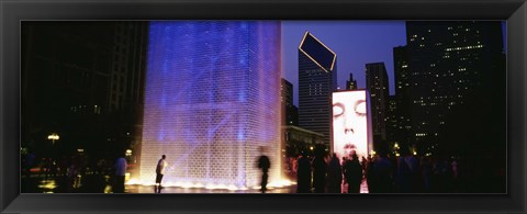 Framed Spectators Watching The Visual Screen, The Crown Fountain, Millennium Park, Chicago, Illinois, USA Print