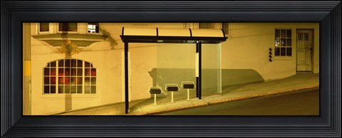 Framed USA, California, San Francisco, Bus stop at night Print