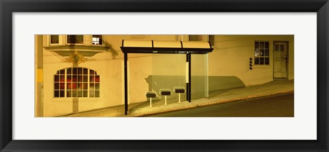 Framed USA, California, San Francisco, Bus stop at night Print