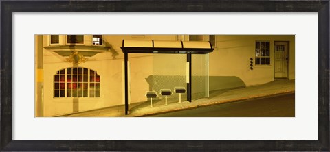 Framed USA, California, San Francisco, Bus stop at night Print