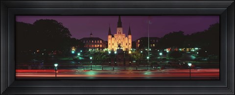Framed Buildings lit up at night, Jackson Square, St. Louis Cathedral, French Quarter, New Orleans, Louisiana, USA Print
