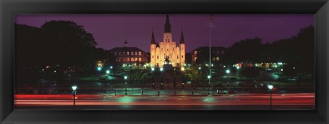 Framed Buildings lit up at night, Jackson Square, St. Louis Cathedral, French Quarter, New Orleans, Louisiana, USA Print