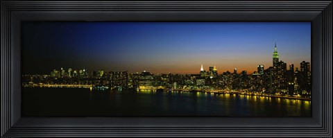 Framed City skyline at night, view of Manhattan from Long Island, New York City, New York State, USA Print