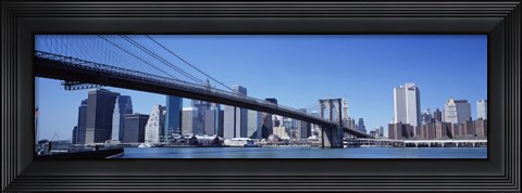 Framed New York City, Brooklyn Bridge, Skyscrapers in a city Print