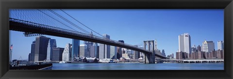 Framed New York City, Brooklyn Bridge, Skyscrapers in a city Print