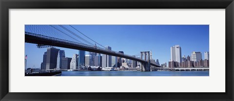 Framed New York City, Brooklyn Bridge, Skyscrapers in a city Print