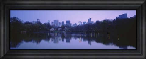 Framed USA, New York State, New York City, Central Park Lake, Skyscrapers in a city Print