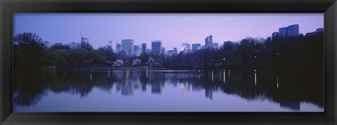 Framed USA, New York State, New York City, Central Park Lake, Skyscrapers in a city Print