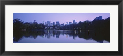 Framed USA, New York State, New York City, Central Park Lake, Skyscrapers in a city Print