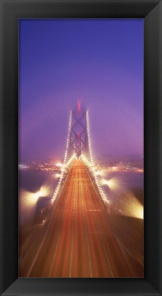 Framed High angle view of suspension bridge, Oakland Bay Bridge, San Francisco, California, USA Print