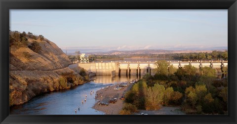 Framed High angle view of a dam on a river, Nimbus Dam, American River, Sacramento County, California, USA Print