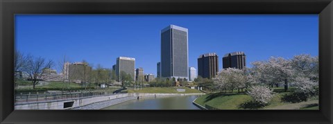 Framed Skyscrapers near a canal, Brown&#39;s Island, Richmond, Virginia, USA Print