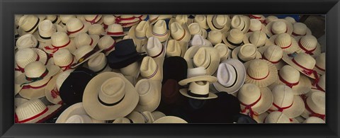 Framed High Angle View Of Hats In A Market Stall, San Francisco El Alto, Guatemala Print