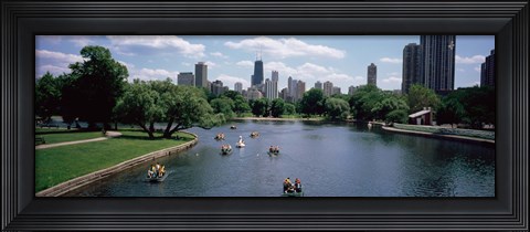 Framed High angle view of a group of people on a paddle boat in a lake, Lincoln Park, Chicago, Illinois, USA Print