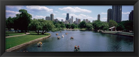 Framed High angle view of a group of people on a paddle boat in a lake, Lincoln Park, Chicago, Illinois, USA Print