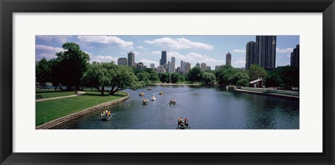 Framed High angle view of a group of people on a paddle boat in a lake, Lincoln Park, Chicago, Illinois, USA Print