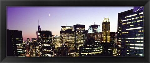 Framed Buildings lit up at dusk, Manhattan Print