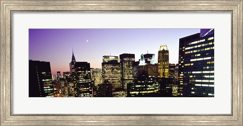 Framed Buildings lit up at dusk, Manhattan Print