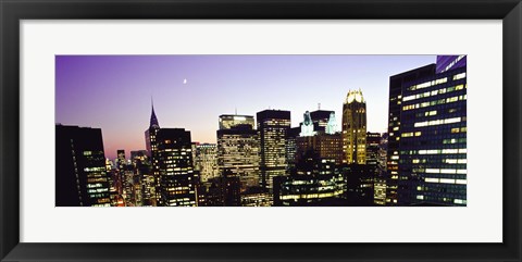 Framed Buildings lit up at dusk, Manhattan Print