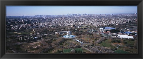 Framed Aerial View Of World&#39;s Fair Globe, From Queens Looking Towards Manhattan, NYC, New York City, New York State, USA Print