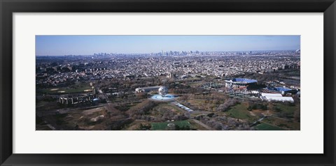 Framed Aerial View Of World&#39;s Fair Globe, From Queens Looking Towards Manhattan, NYC, New York City, New York State, USA Print