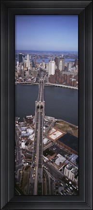 Framed Aerial View Of A Bridge, Brooklyn Bridge, Manhattan, NYC, New York City, New York State, USA Print