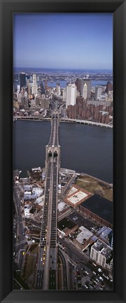 Framed Aerial View Of A Bridge, Brooklyn Bridge, Manhattan, NYC, New York City, New York State, USA Print