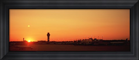 Framed Sunset Over An Airport, O&#39;Hare International Airport, Chicago, Illinois, USA Print