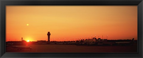 Framed Sunset Over An Airport, O&#39;Hare International Airport, Chicago, Illinois, USA Print